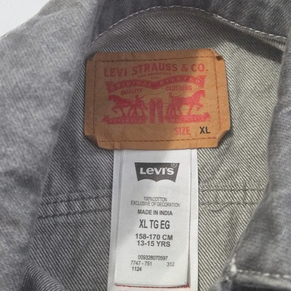 Levi Strauss Youth Gray‎ Denim Trucker Jacket XL Extra Large Childrens - Picture 4 of 9